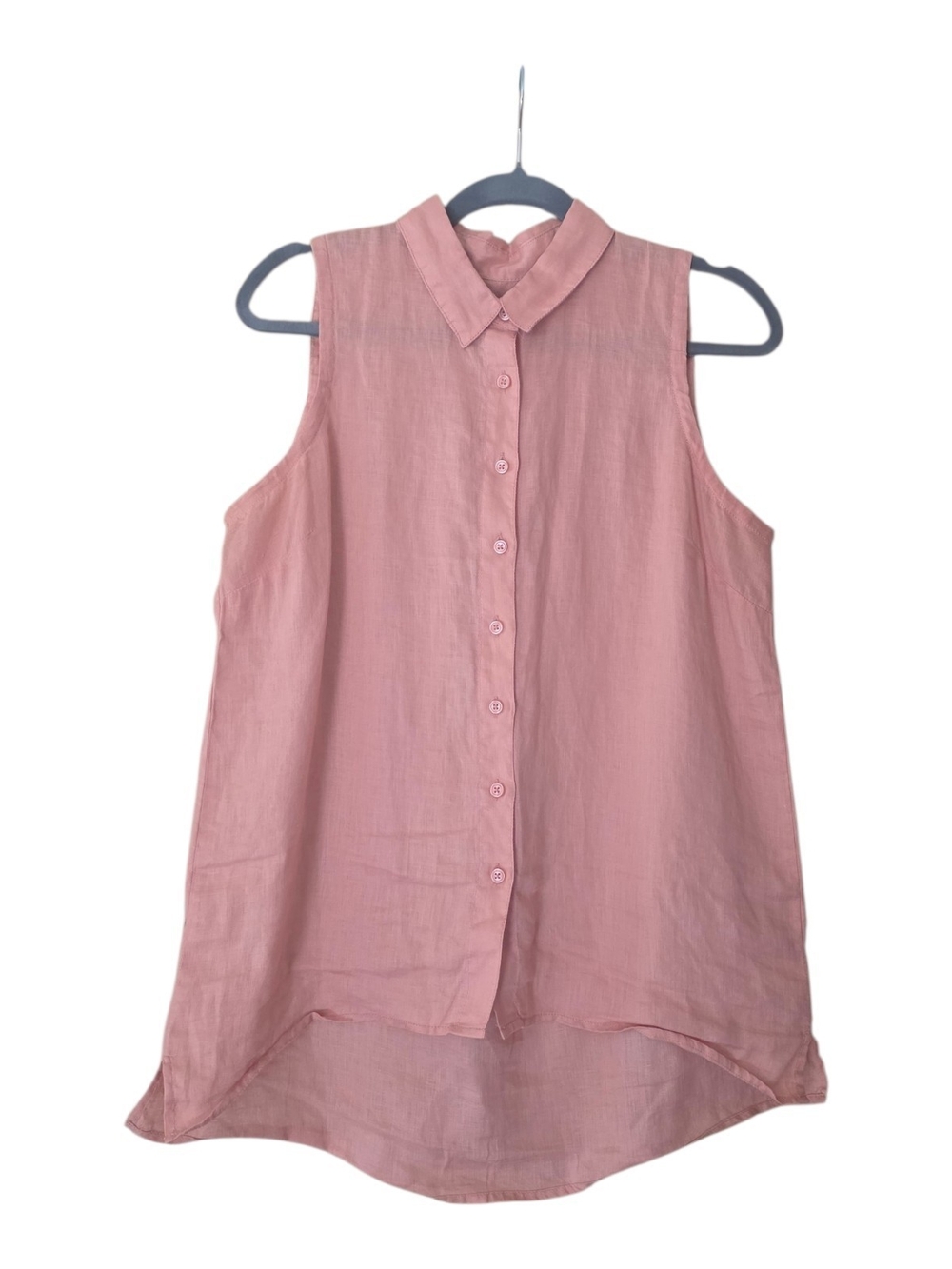 Garnet Hill 100% Linen Sleeveless Collard Button Blouse Size 8 Coastal Beachy.